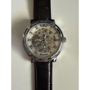 Winner Automatic Skeleton Mechanical Watch With Black Leather Band